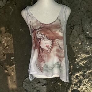 Guess Women's Sheer Tank Top with Rhinestone Detail & Lace Back, Size M